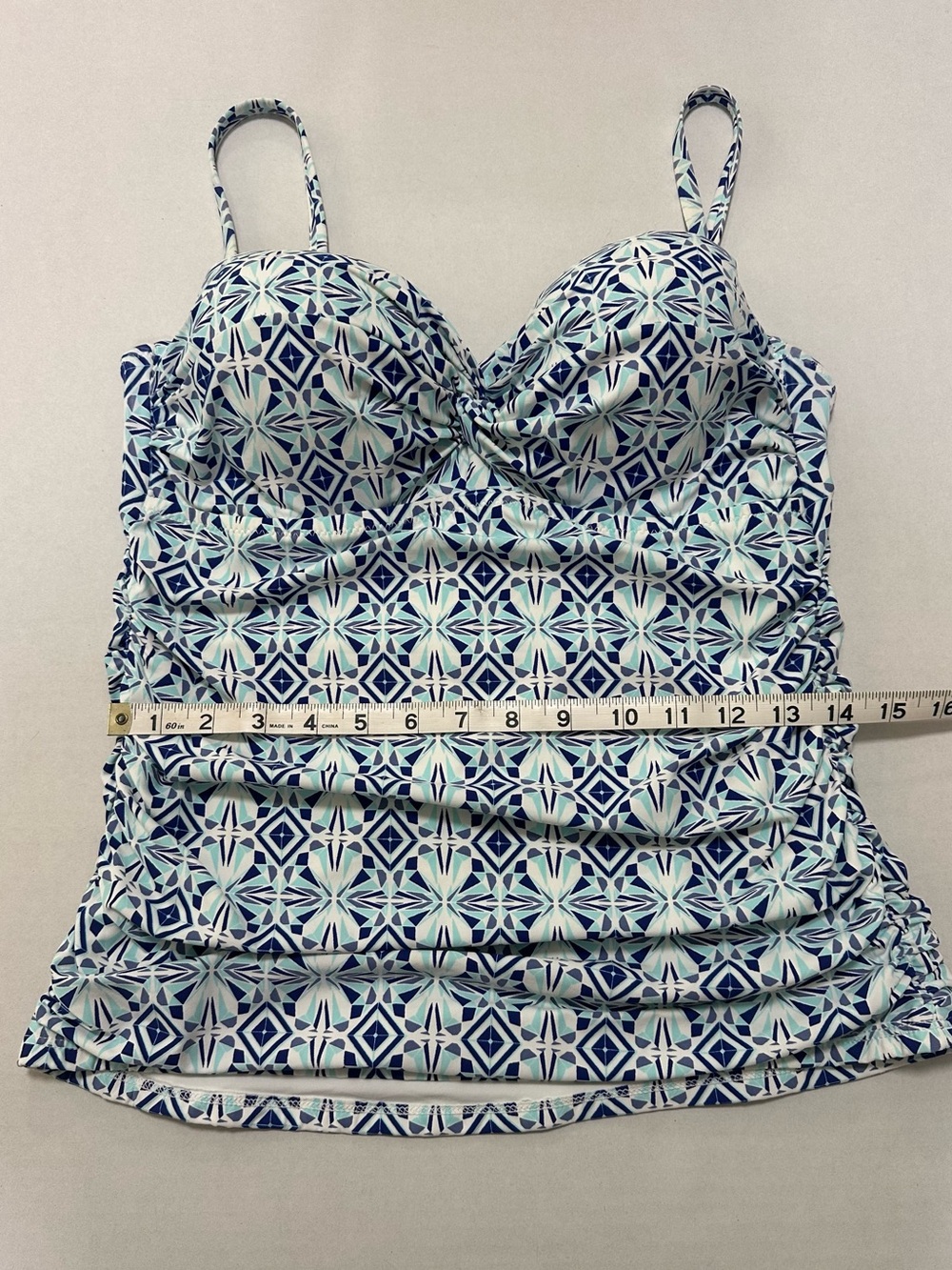 Helen Jon Women’s Ruched Geometric Tankini Top Swimsuit Blue & White Coastal - Picture 12 of 13